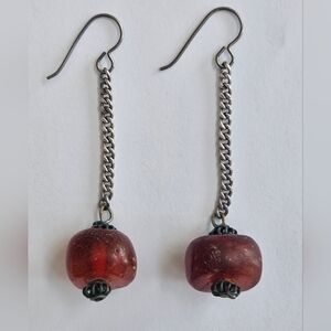 Victorian Vintage Baltic Amber Sterling Silver Dangle Chain Earrings 2.5"+